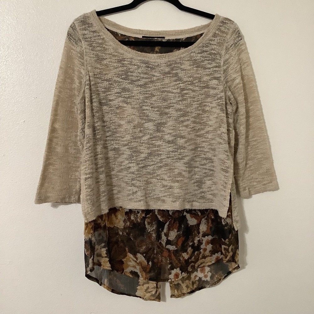 Lagenlook Bohemian Hippie Forest Fairy Knit Sheer Floral Hem Oversized Blouse M